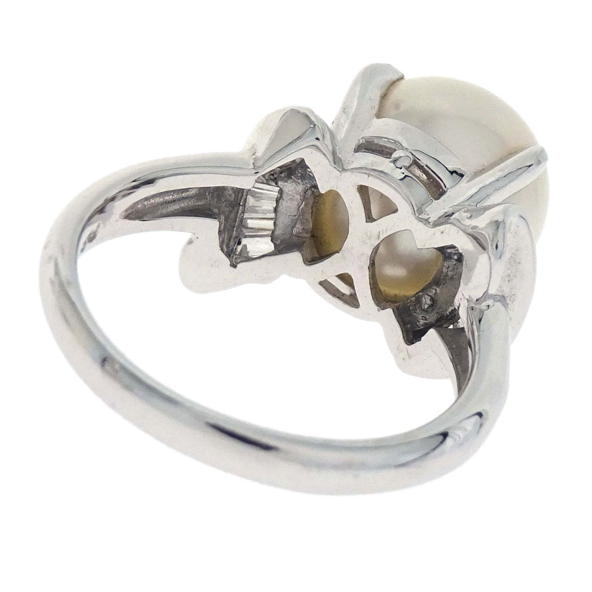 Ring Pt900 Pearl Diamond Silver #52 Jewelry