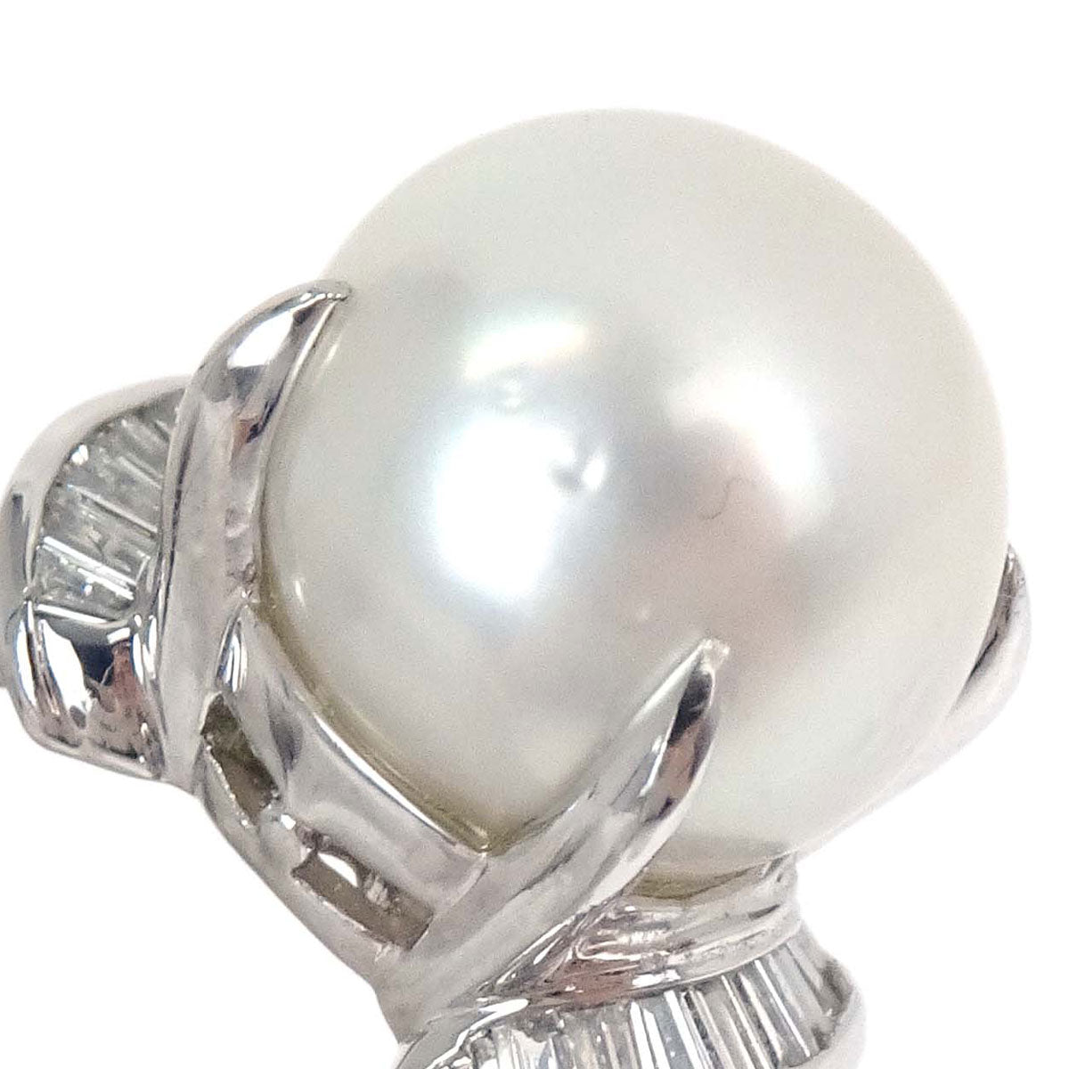Ring Pt900 Pearl Diamond Silver #52 Jewelry