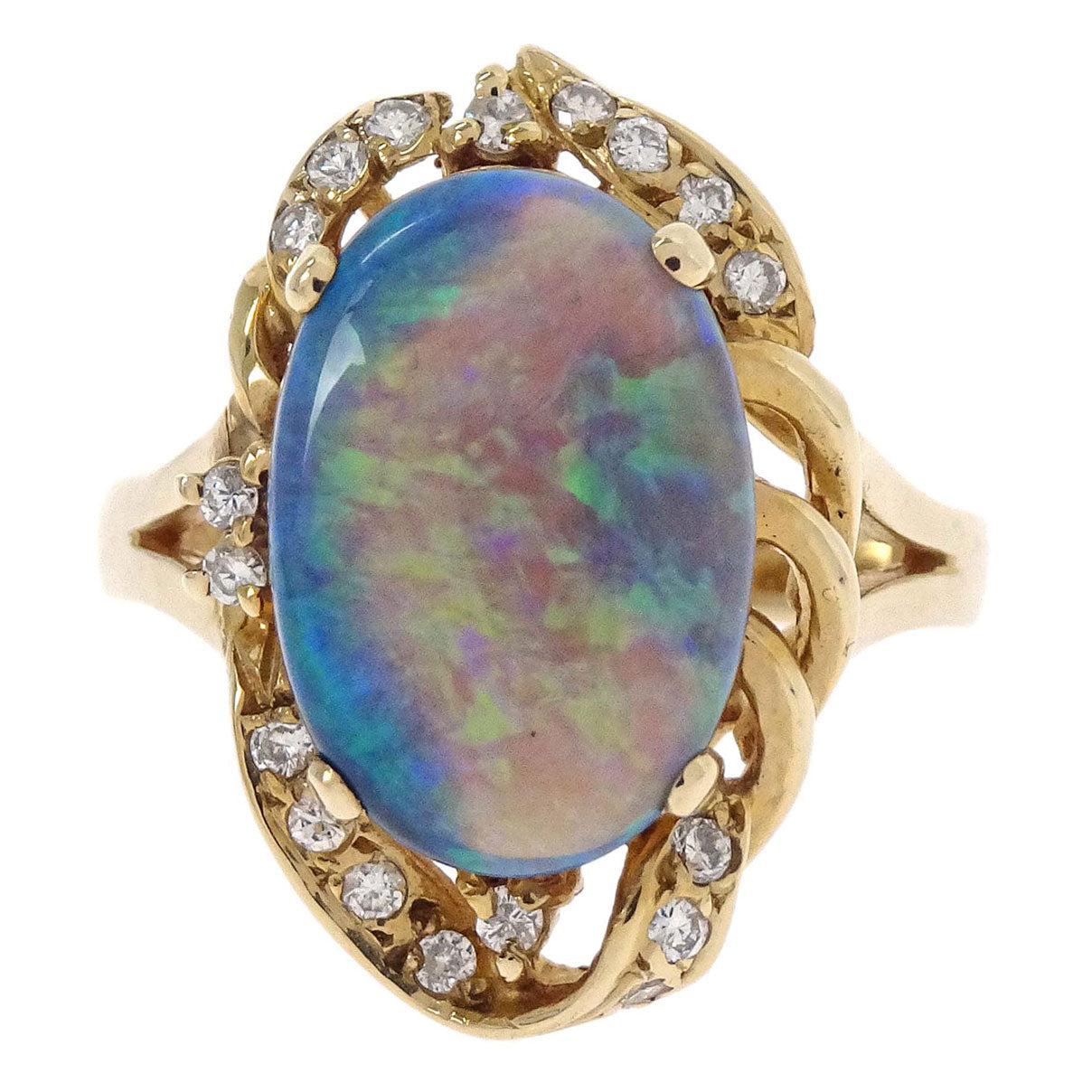 Ring 14K Gold Opal Diamond #53 Jewelry
