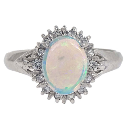 Ring Pt900 Opal Diamond Silver #52 Jewelry