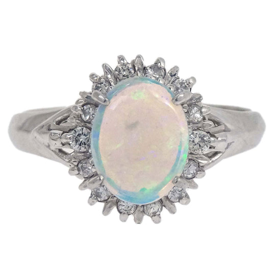Ring Pt900 Opal Diamond Silver #52 Jewelry