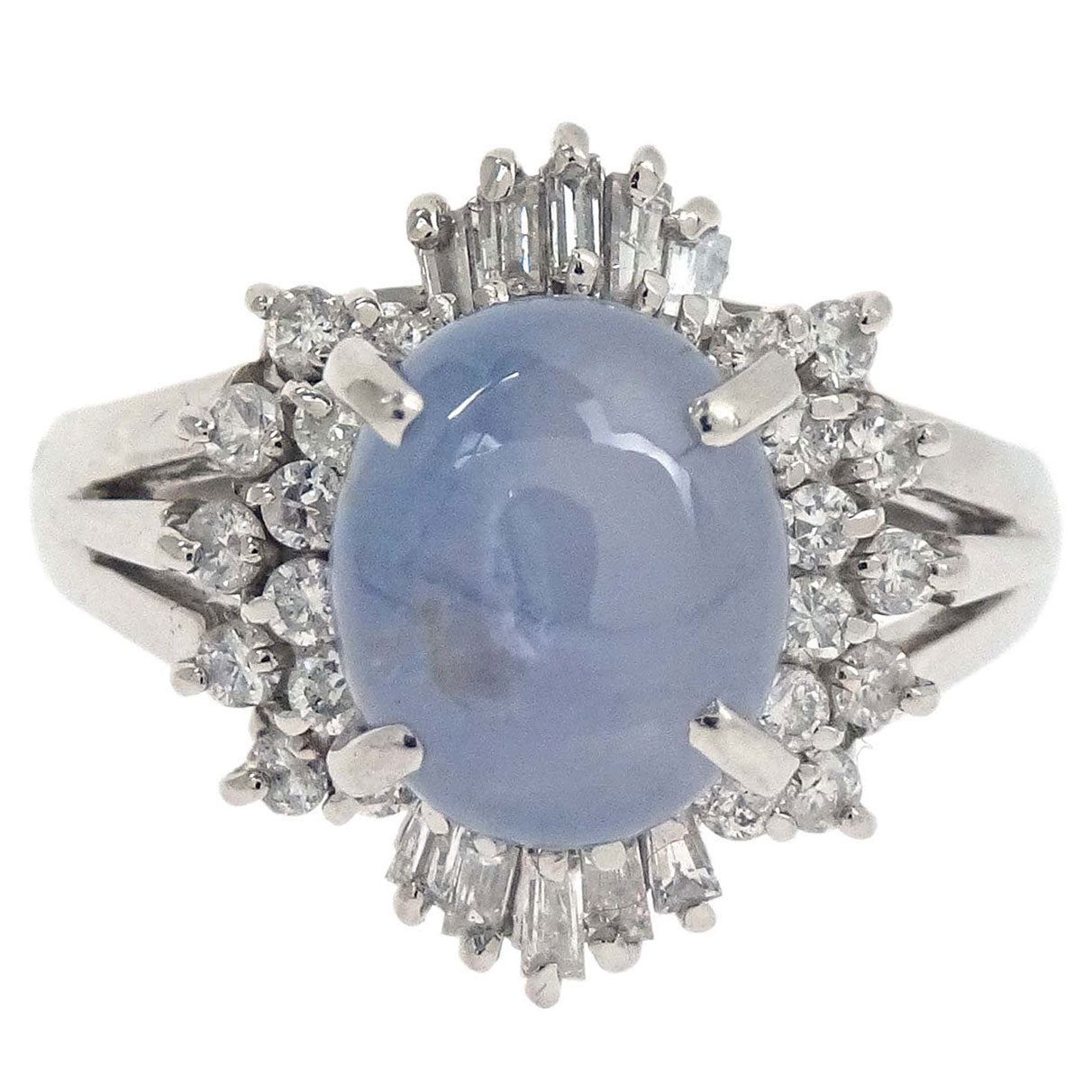 Ring Pt900 Blue Stone Diamond Silver #47 Jewelry