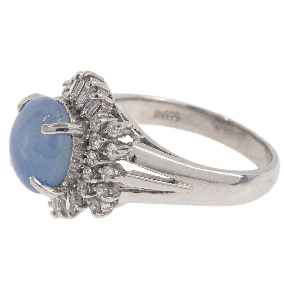 Ring Pt900 Blue Stone Diamond Silver #47 Jewelry