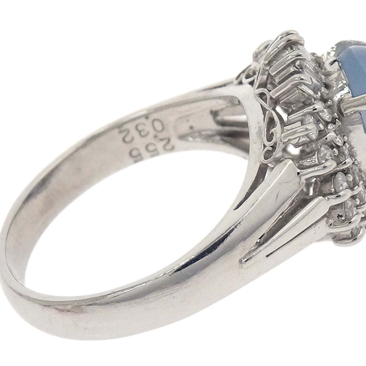 Ring Pt900 Blue Stone Diamond Silver #47 Jewelry