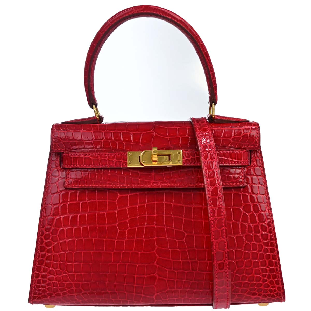 Hermes * Braise Porosus Mini Kelly 20 2way Sellier Handbag