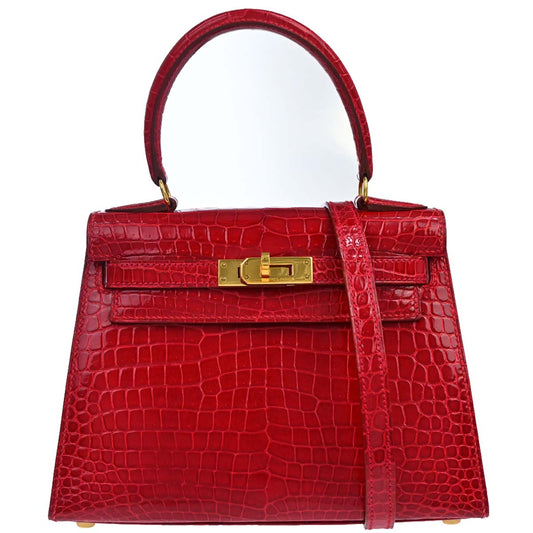 Hermes * Braise Porosus Mini Kelly 20 2way Sellier Handbag