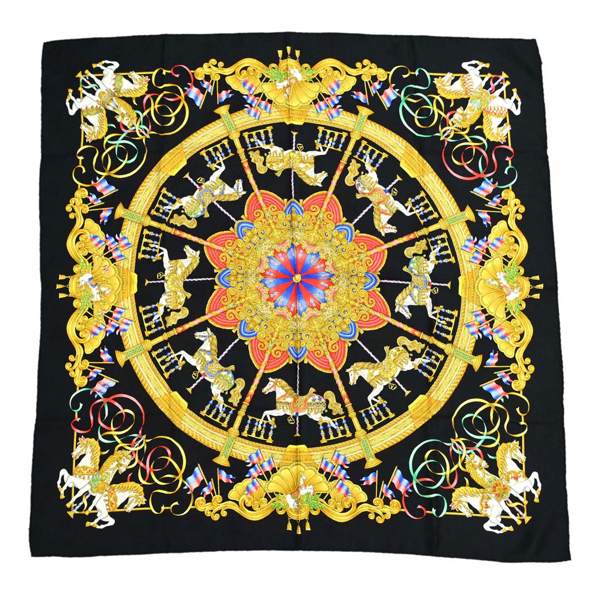 Hermes Scarf Carre 90 Luna Park Black Small Good