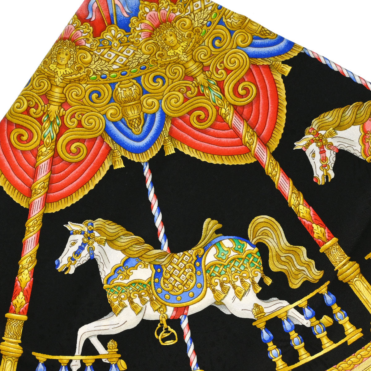 Hermes Scarf Carre 90 Luna Park Black Small Good