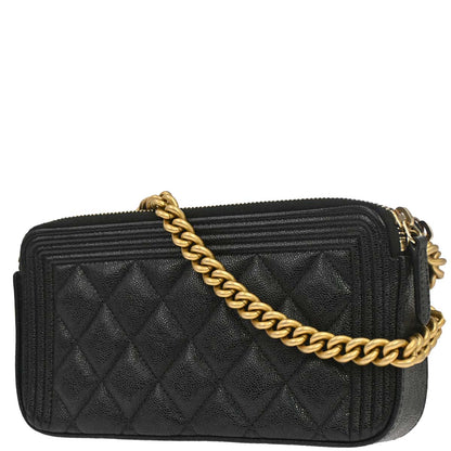 Boy Chanel 2019 Black Caviar Skin Double Zip Chain WOC Shoulder Bag