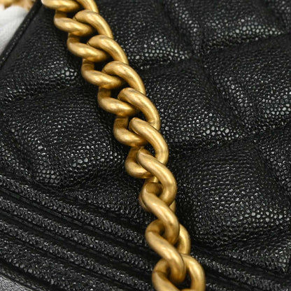 Boy Chanel 2019 Black Caviar Skin Double Zip Chain WOC Shoulder Bag