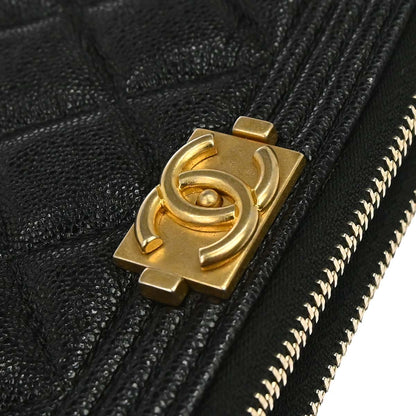 Boy Chanel 2019 Black Caviar Skin Double Zip Chain WOC Shoulder Bag