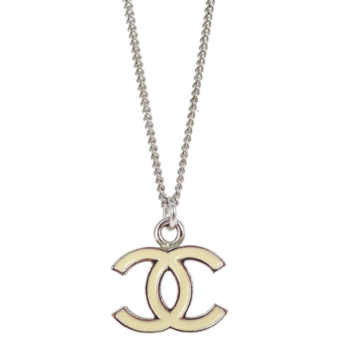 Chanel CC Chain Necklace Silver Ivory 07V