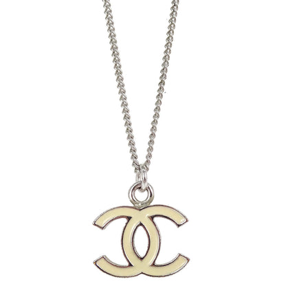 Chanel CC Chain Necklace Silver Ivory 07V