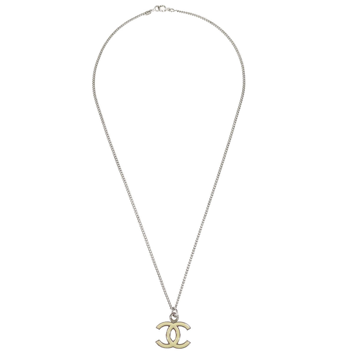Chanel CC Chain Necklace Silver Ivory 07V