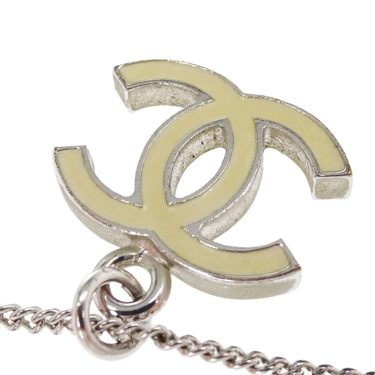Chanel CC Chain Necklace Silver Ivory 07V