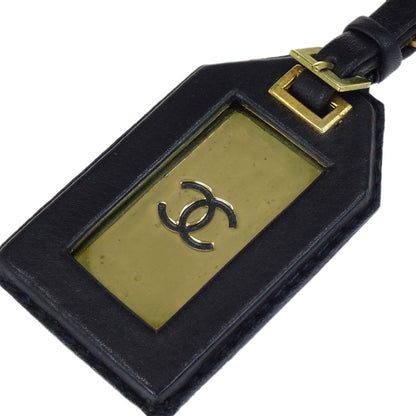 Chanel Dangle Leather Brooch Pin Gold Black 94P