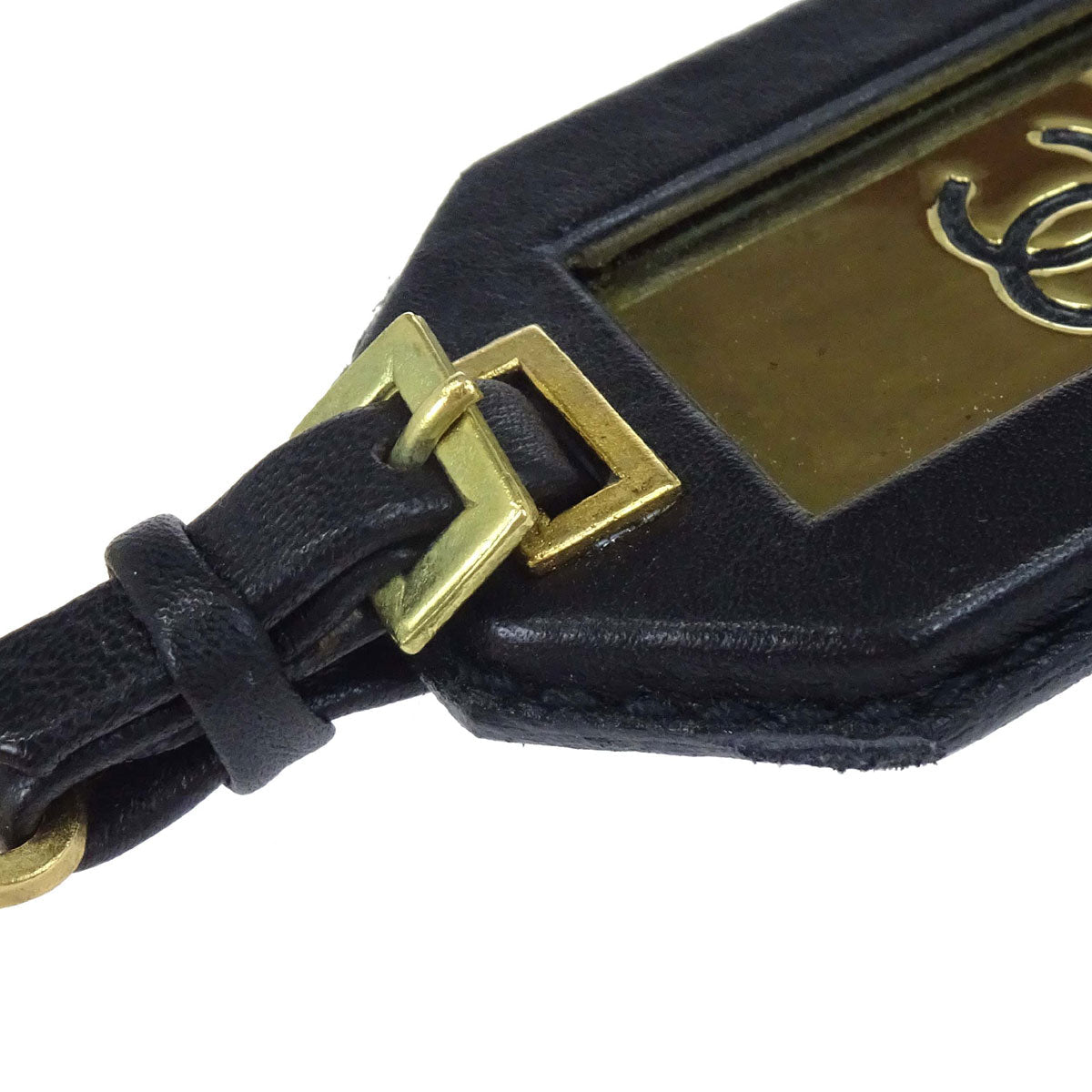 Chanel Dangle Leather Brooch Pin Gold Black 94P