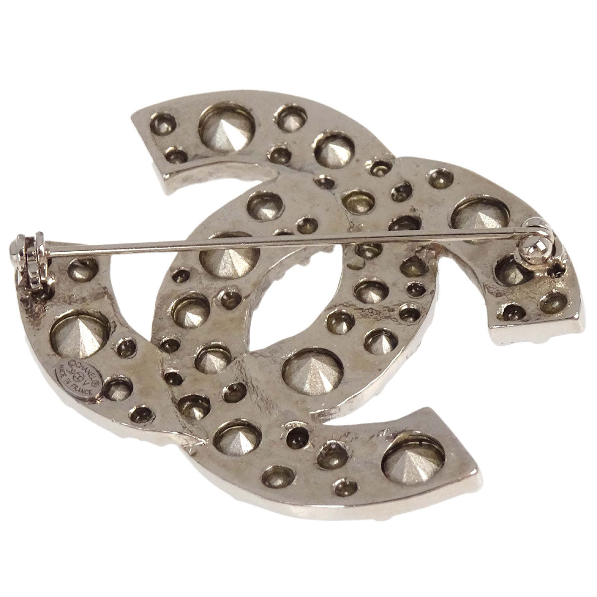 Chanel CC Brooch Pin Silver Rhinestone 09V