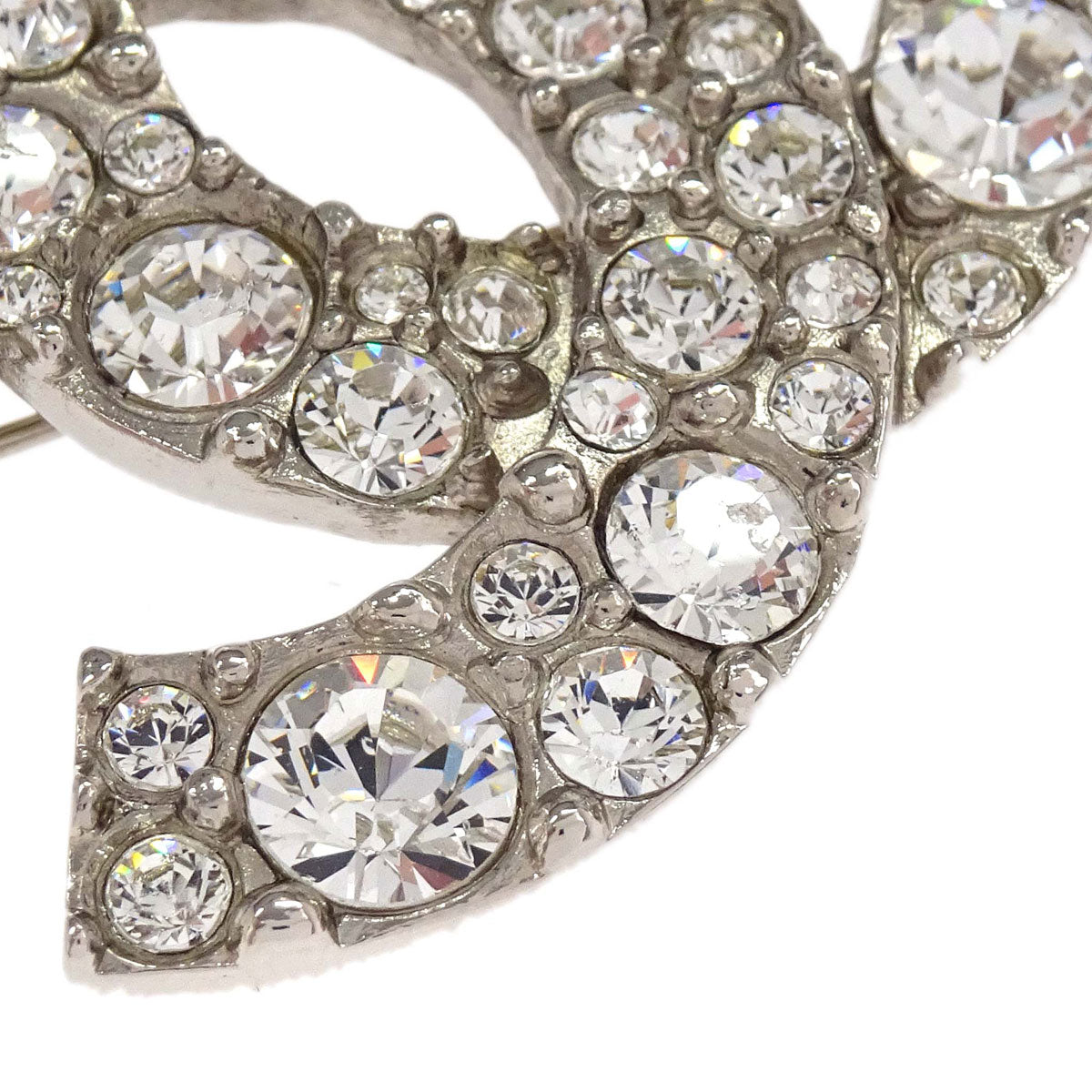 Chanel CC Brooch Pin Silver Rhinestone 09V