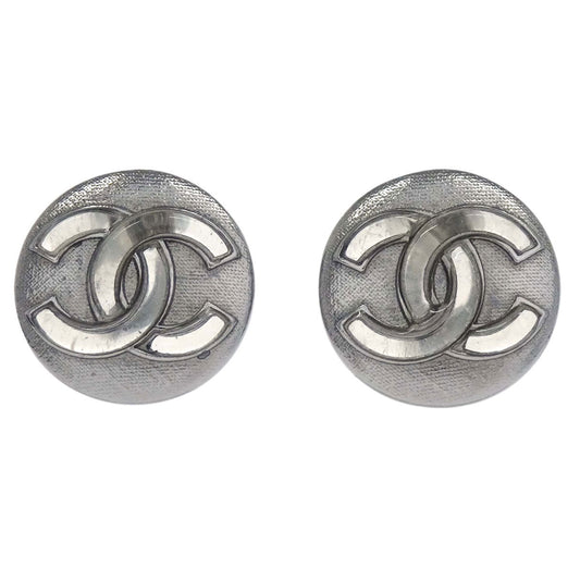 Chanel Button Clip-On Earrings Silver A18K