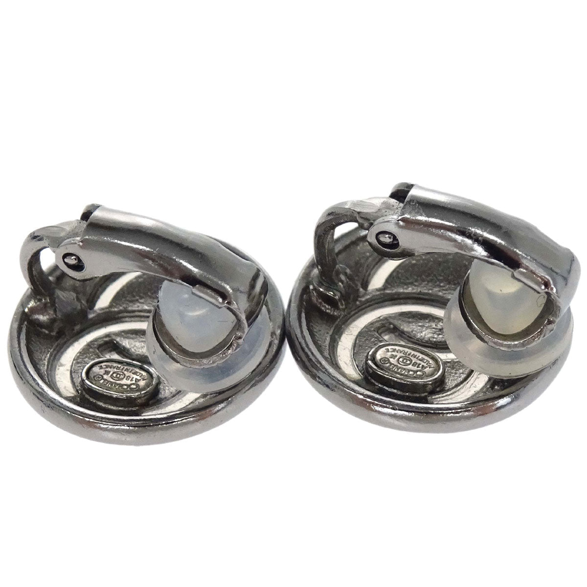 Chanel Button Clip-On Earrings Silver A18K