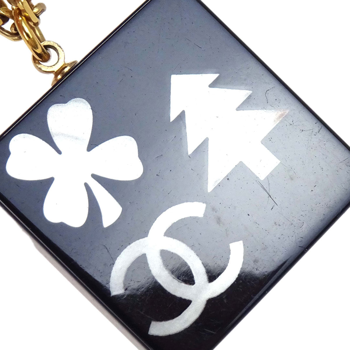 Chanel Gold Black Square Pendant Necklace 03A