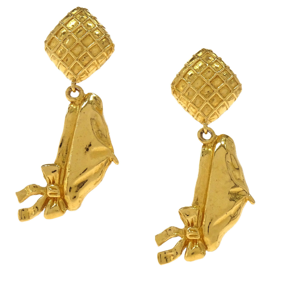 Chanel Gold Rhombus Beret Dangle Clip-On Earrings