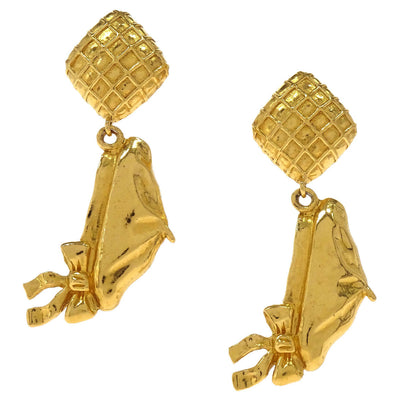 Chanel Gold Rhombus Beret Dangle Clip-On Earrings