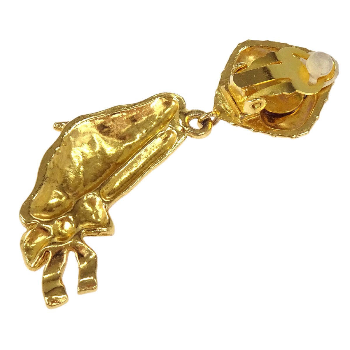 Chanel Gold Rhombus Beret Dangle Clip-On Earrings