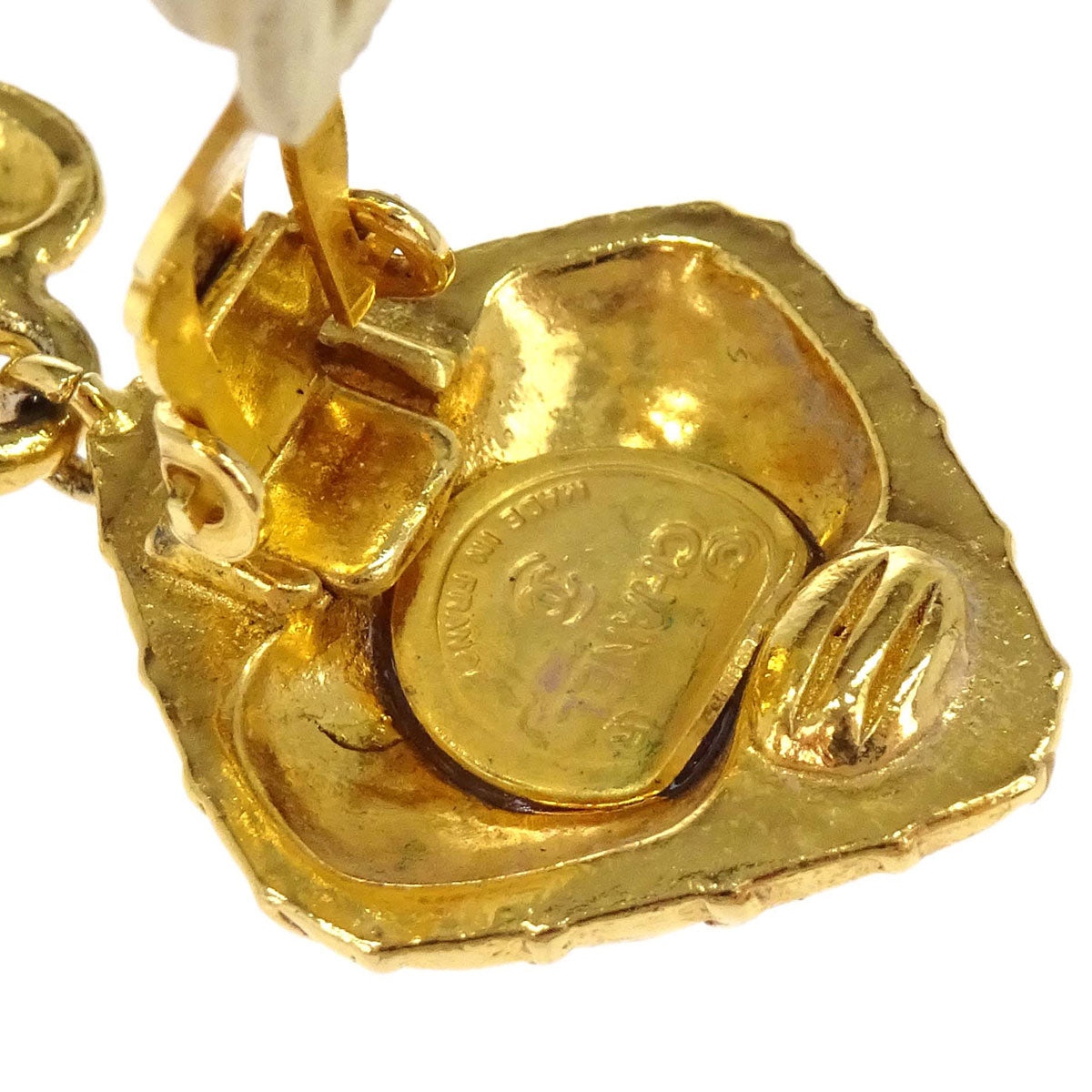 Chanel Gold Rhombus Beret Dangle Clip-On Earrings