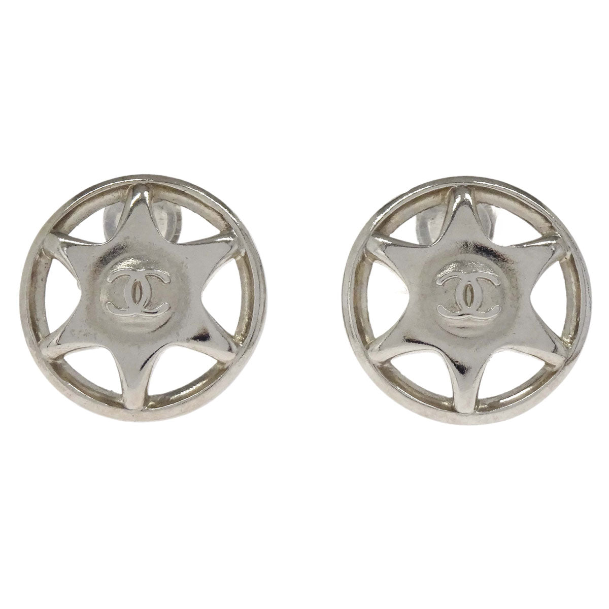 Chanel CC Button Clip-On Earrings Silver 97A
