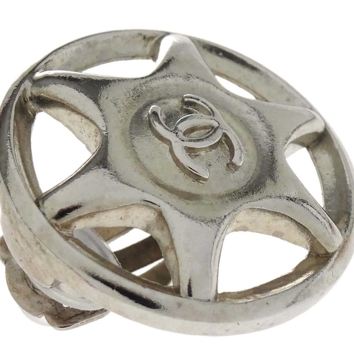 Chanel CC Button Clip-On Earrings Silver 97A