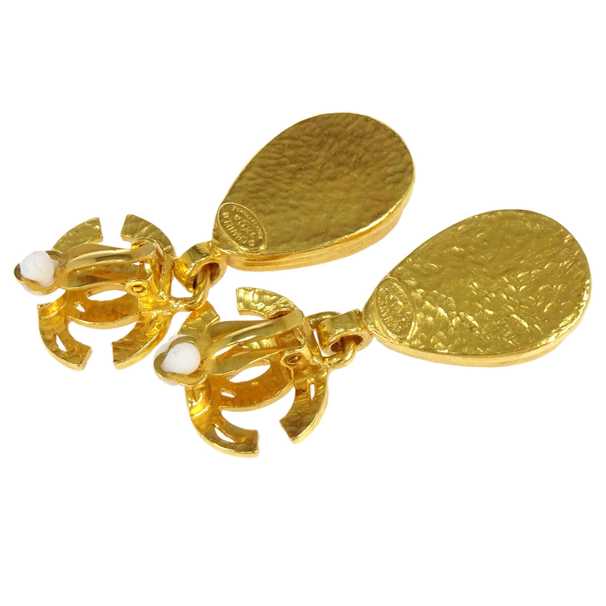 Chanel CC Teardrop Costume Pearl Dangle Clip-On Earrings 97A
