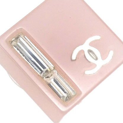 Chanel Square Pierced Earrings Silver Pink Rhinestone 07C