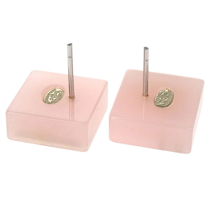 Chanel Square Pierced Earrings Silver Pink Rhinestone 07C