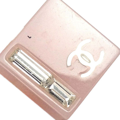 Chanel Square Pierced Earrings Silver Pink Rhinestone 07C