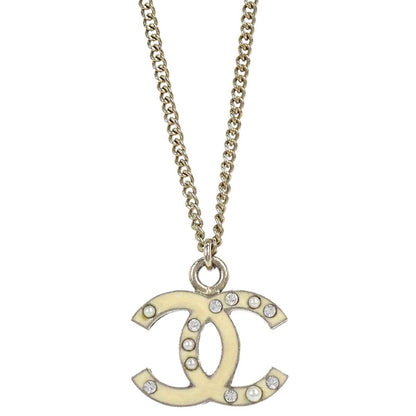 Chanel Rhinestone Costume Pearl Gold Ivory CC Necklace 07A