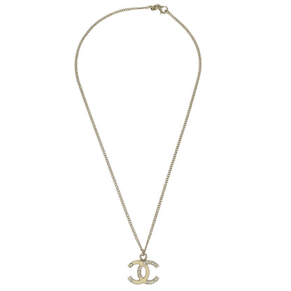 Chanel Rhinestone Costume Pearl Gold Ivory CC Necklace 07A