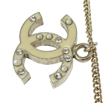 Chanel Rhinestone Costume Pearl Gold Ivory CC Necklace 07A