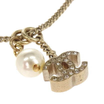 Chanel Rhinestone Costume Pearl CC Chain Bracelet Gold 05A