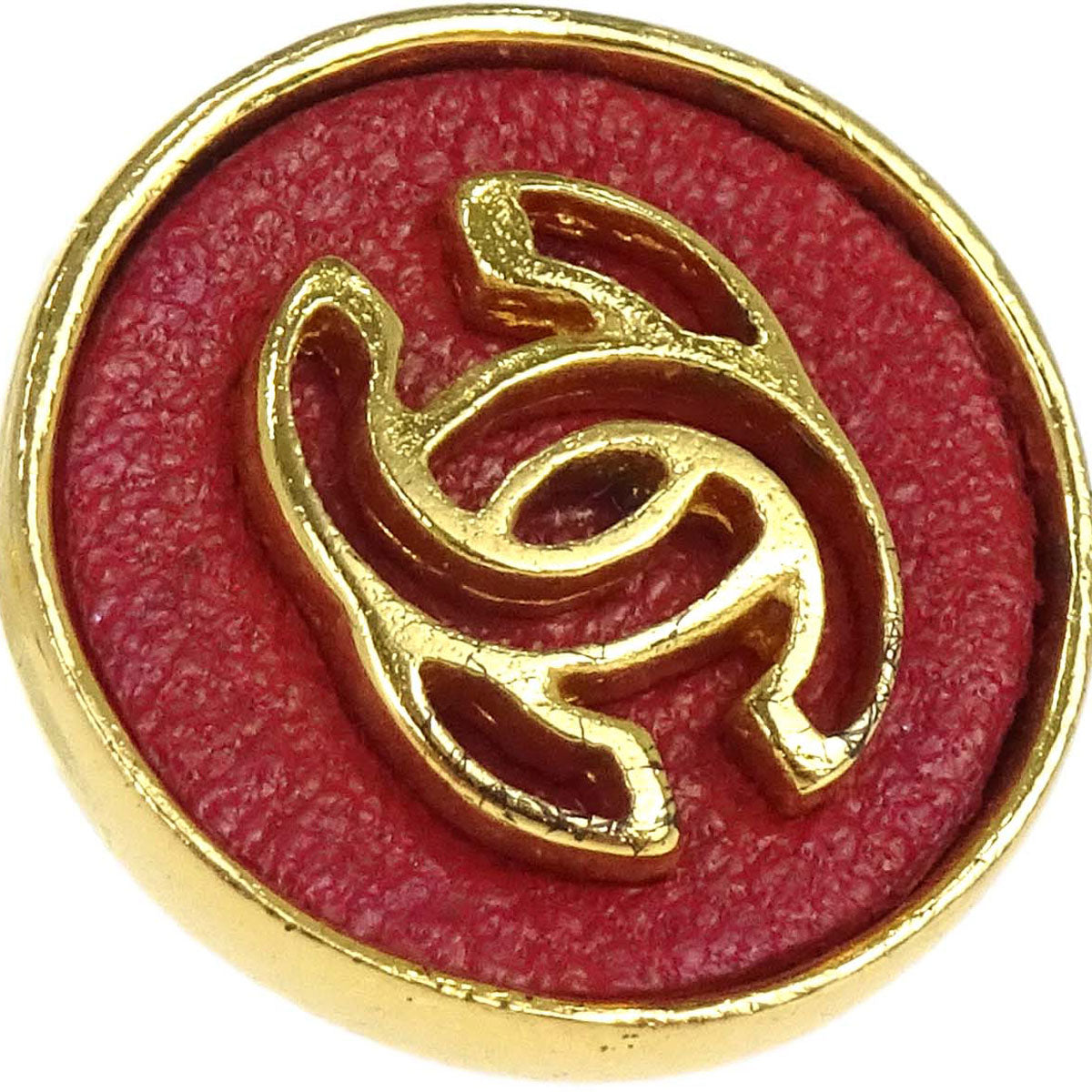 Chanel Button Pierced Earrings Gold Red 03P