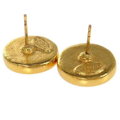 Chanel Button Pierced Earrings Gold Red 03P