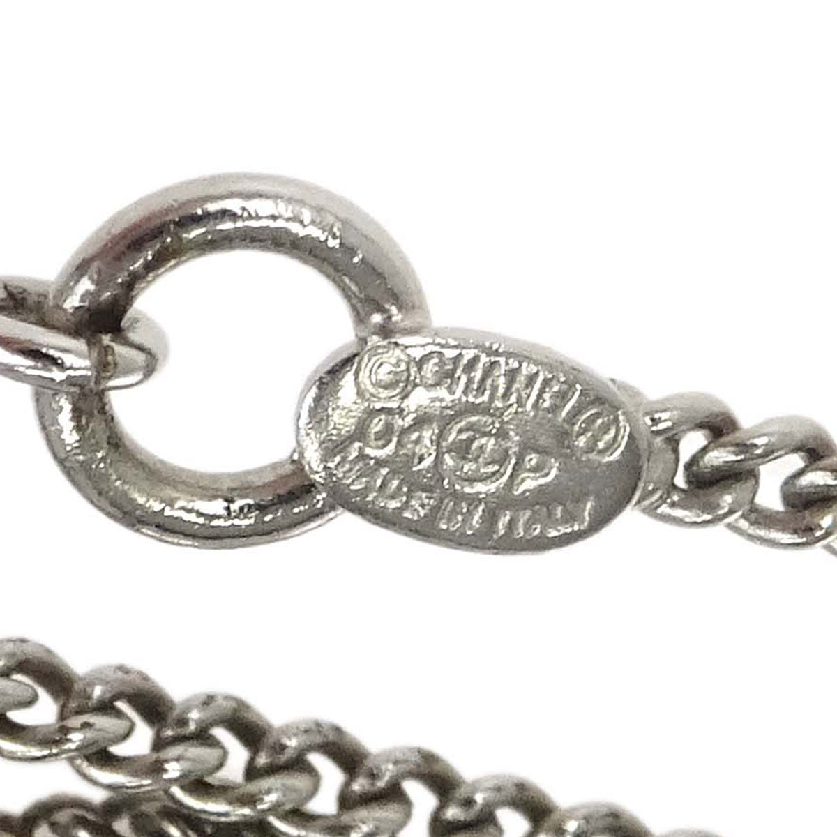 Chanel CC Cassette Tape Chain Pendant Necklace Rhinestone Silver 04P