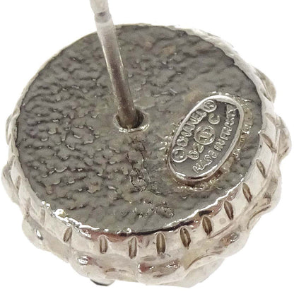 Chanel Button CC Pierced Earrings Silver Rhinestone 02C