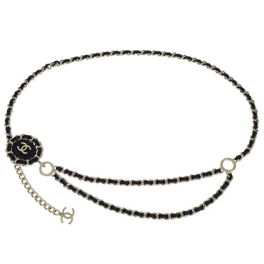Chanel Chain Belt Medallion Gold Black Small Good