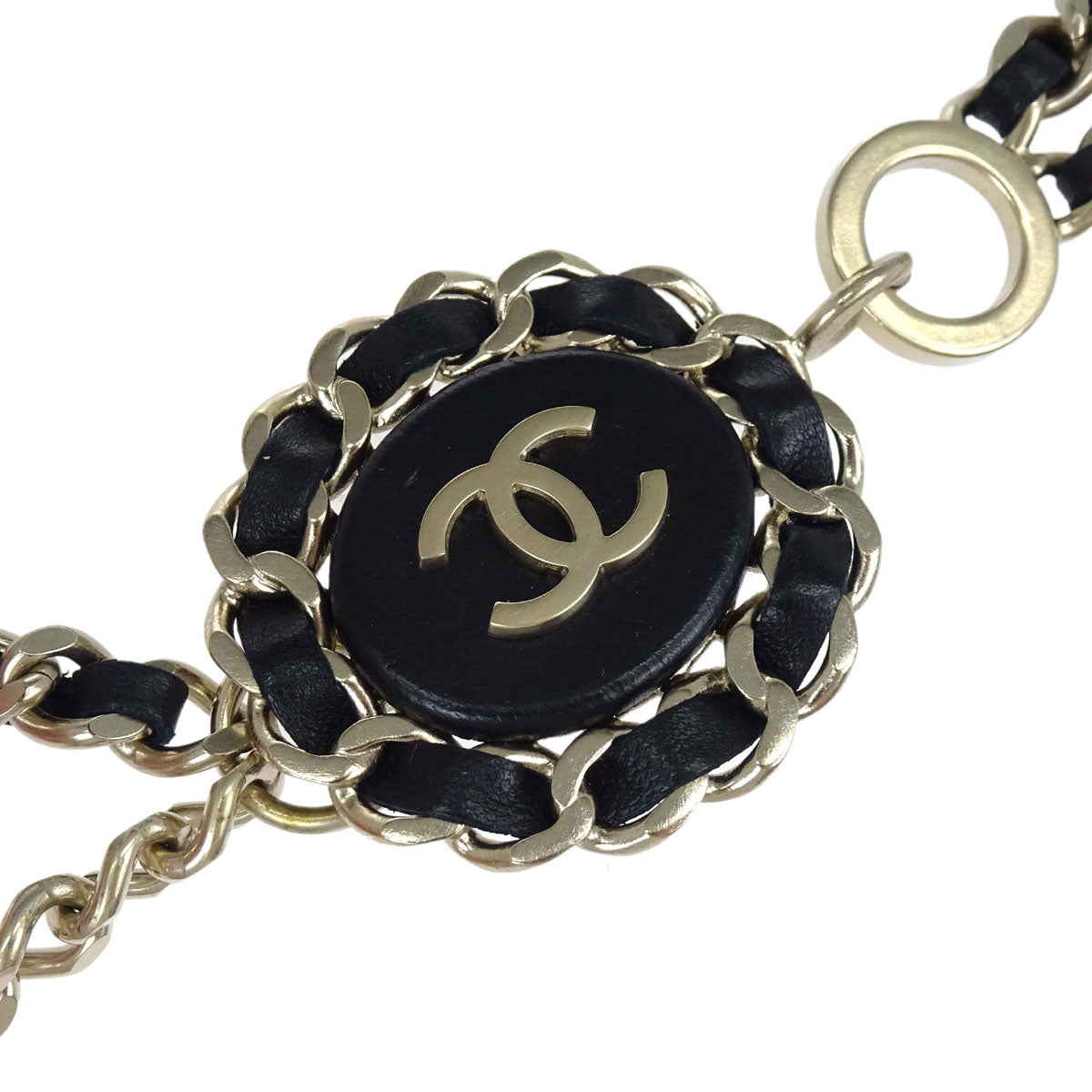Chanel Chain Belt Medallion Gold Black Small Good
