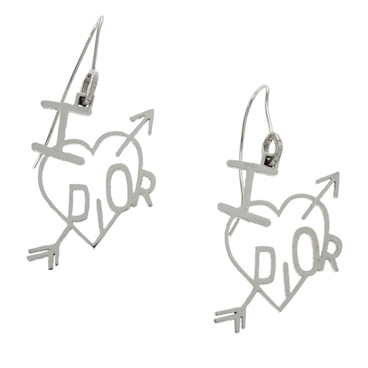 Christian Dior I Love Dior Heart And Arrow Pierced Earrings Silver
