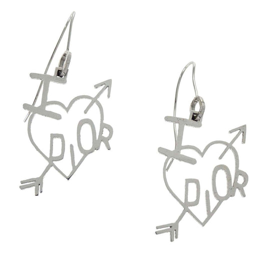 Christian Dior I Love Dior Heart And Arrow Pierced Earrings Silver