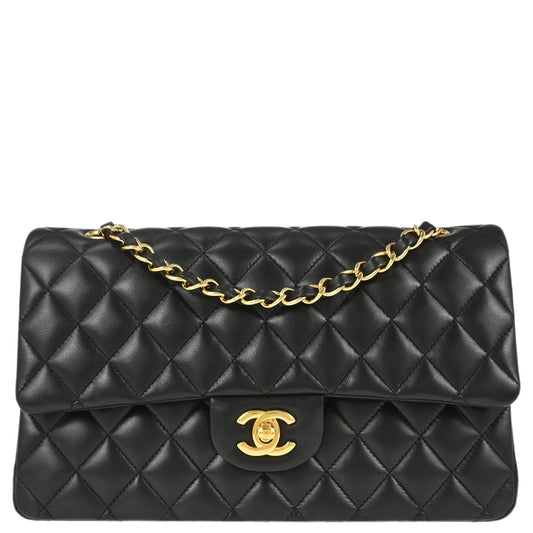 Chanel 2014 Black Lambskin Medium Classic Double Flap Shoulder Bag