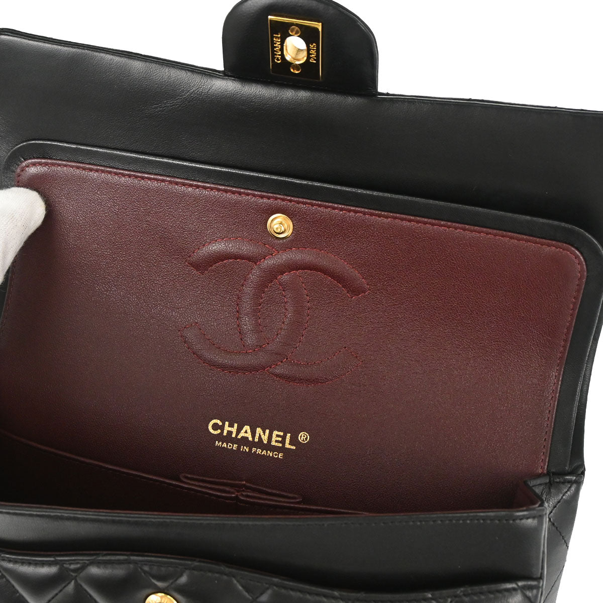 Chanel 2014 Black Lambskin Medium Classic Double Flap Shoulder Bag